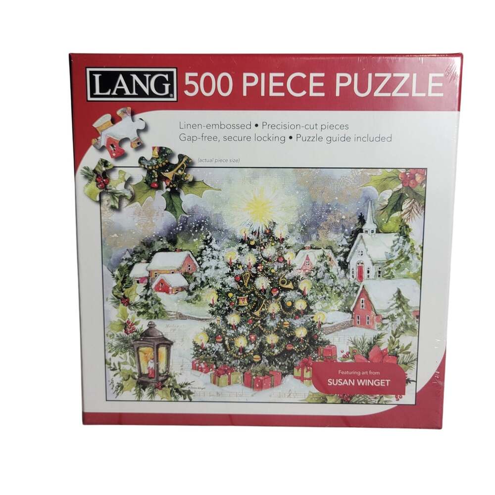 LANG 500 Piece Puzzle Christmas Tree Village Snowy Scene NEW Sealed 24"x18"